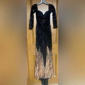 Elegant Black and Gold Long Sleeve Dress